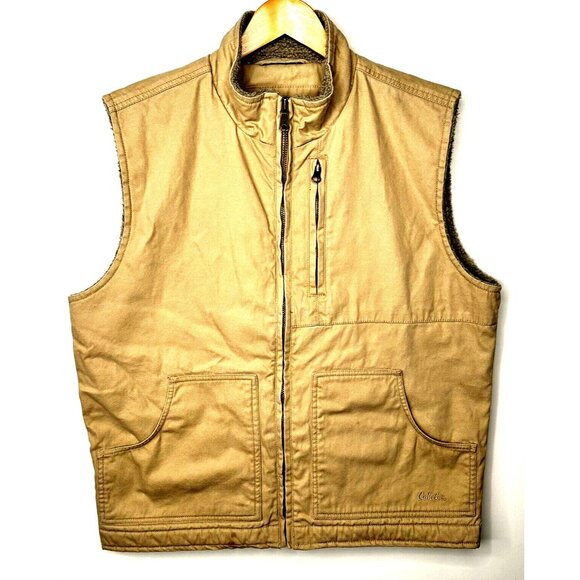 CABELA'S Mens Vest Sherpa Lined Outdoor Gear Gorpcore Full Zip Canvas Jacket L - Picture 1 of 16